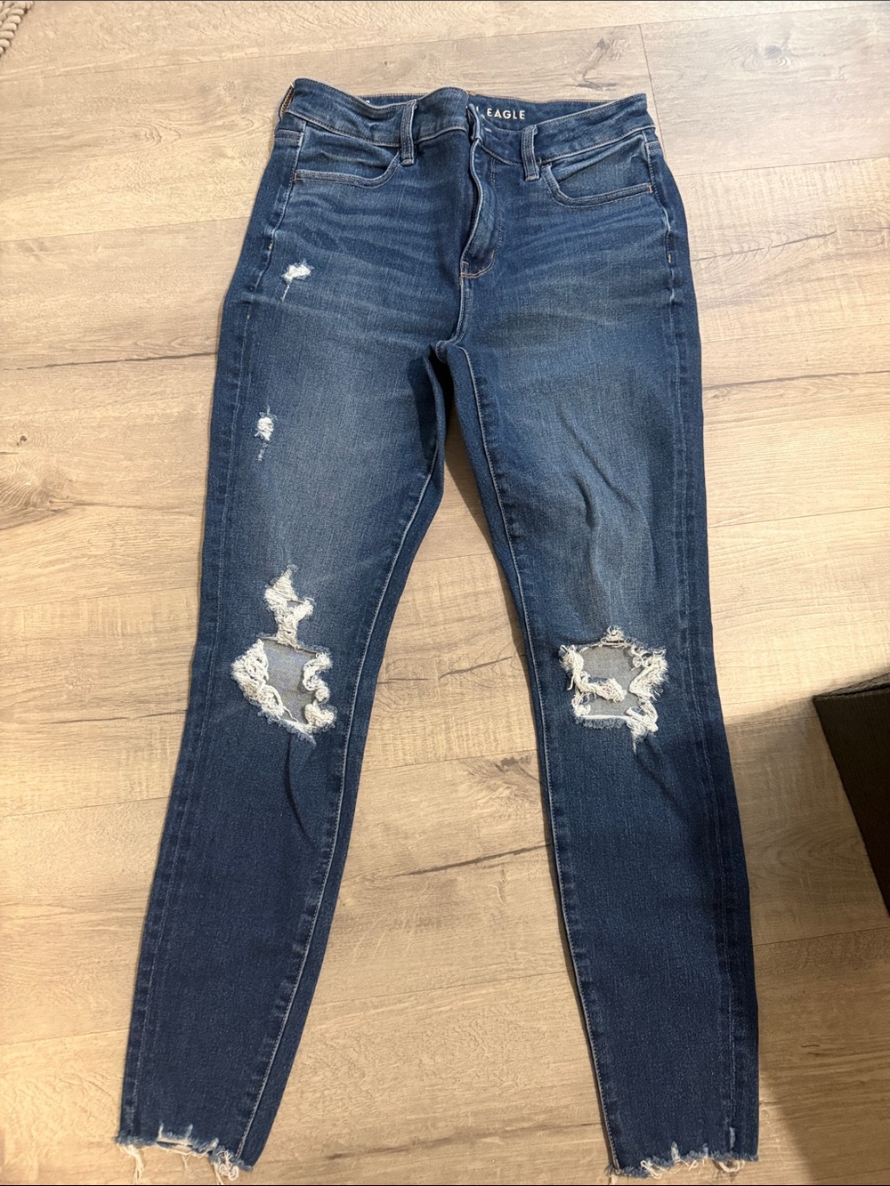 American Eagle Outfitters Dark Blue Ripped High-Rise Skinny Jeans